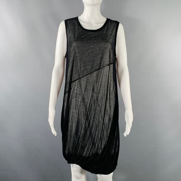 HELMUT LANG Size M Black White Cotton Layered Bubble Hem Dress - Picture 1 of 7